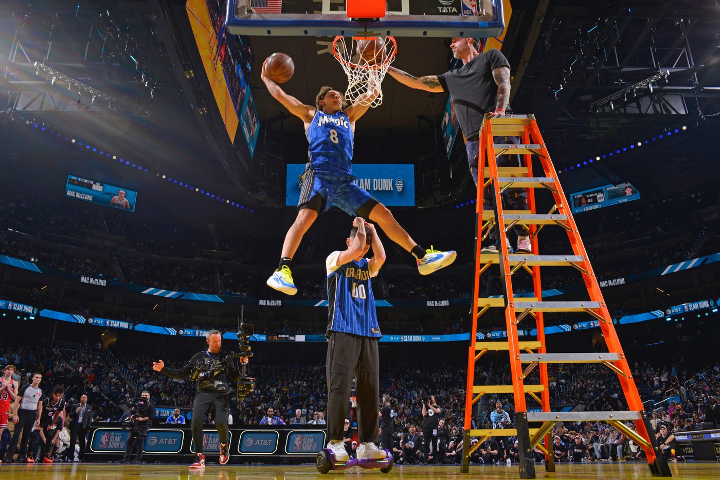 Matt Lingerfelt on Steadicam under Mac McClung’s dunk at the Slam Dunk Contest